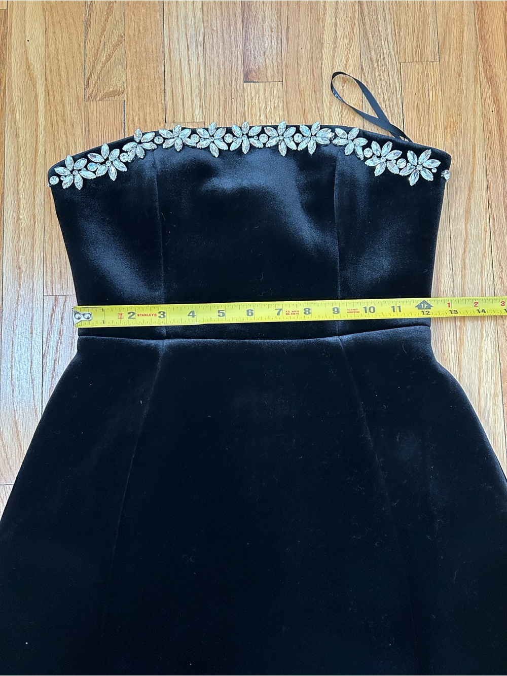 Club L London Strapless Black Velvet Mini Dress with Crystal Trim - Picture 7 of 9